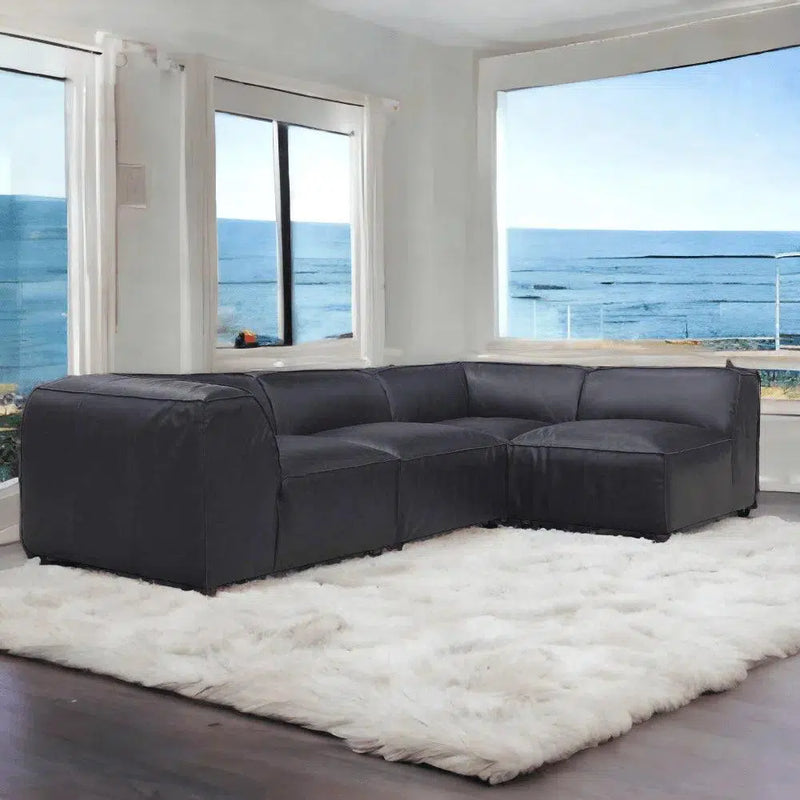 Form Black Leather Convertible Modular Sectional Couch 4PC Lounge Sectional Modular Sofas LOOMLAN By Moe's Home