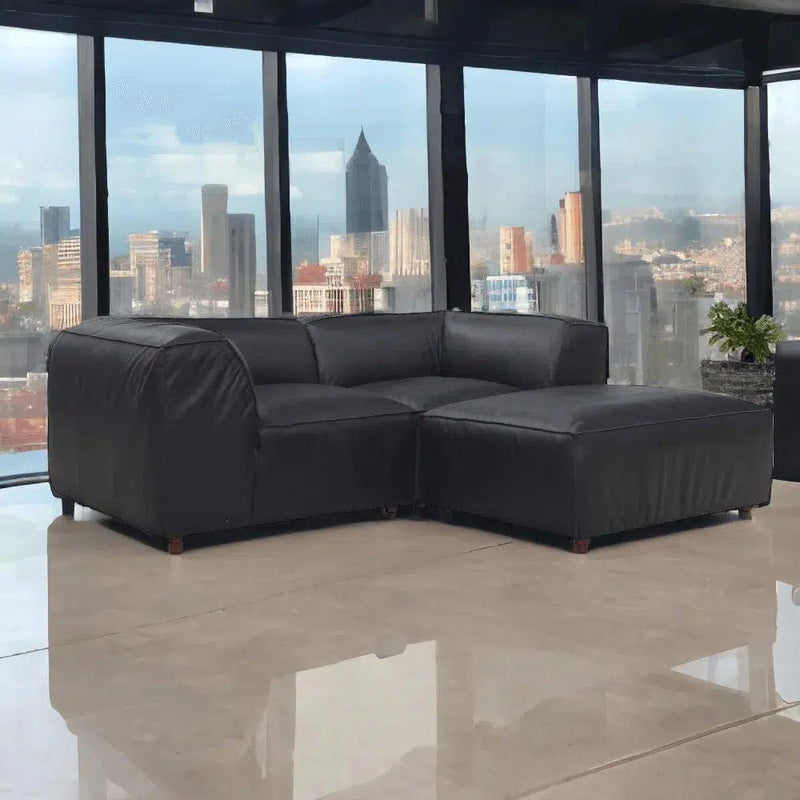 Form Black Leather Corner Chair Modular Component Convertible Leather Sectional Modular Components LOOMLAN By Moe's Home