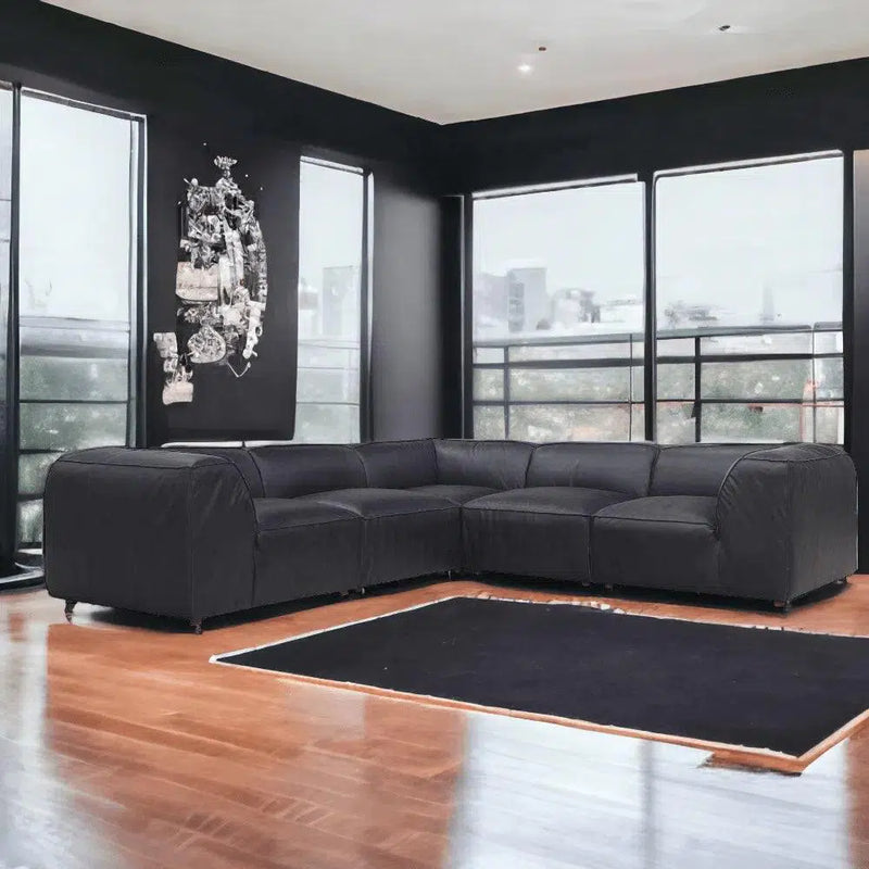 Form Black Leather Corner Chair Modular Component Convertible Leather Sectional Modular Components LOOMLAN By Moe's Home