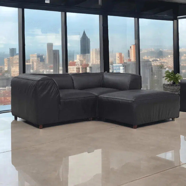 Form Black Leather Ottoman Modular Component Convertible Leather Sectional Modular Components LOOMLAN By Moe's Home