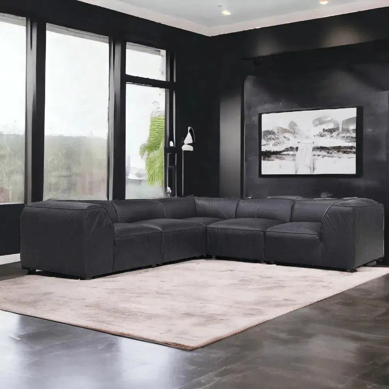 Form Black Leather Slipper Chair Modular Component Convertible Leather Sectional Modular Components LOOMLAN By Moe's Home