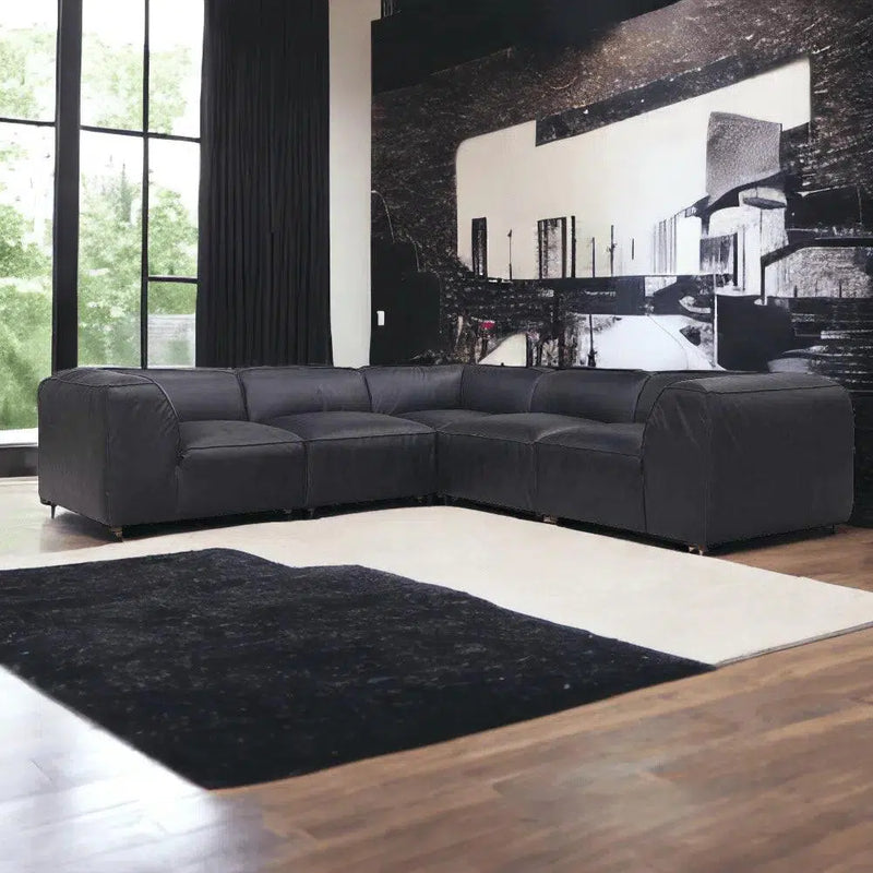 Form Black Modular Leather Sectional Couch 5PC Convertible Leather Sectional Modular Sofas LOOMLAN By Moe's Home