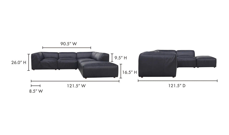 Form Black Modular Sectional Couch 5PC Convertible Leather With Ottoman Modular Sofas LOOMLAN By Moe's Home