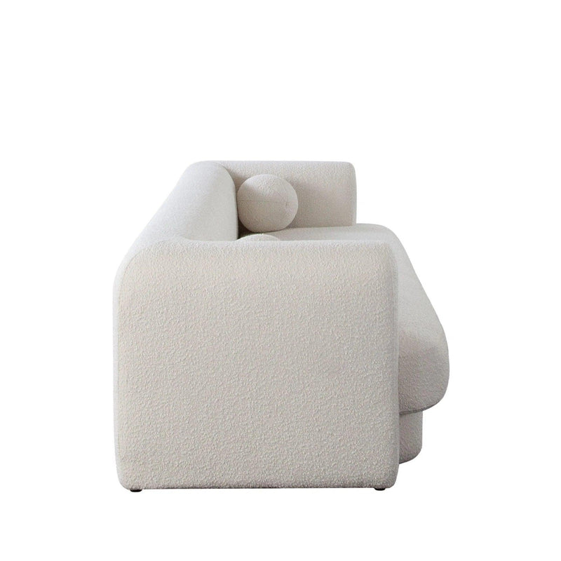 Form Ivory Boucle Fabric Sofa With 2 Accent Pillow Balls Sofas & Loveseats LOOMLAN By Diamond Sofa