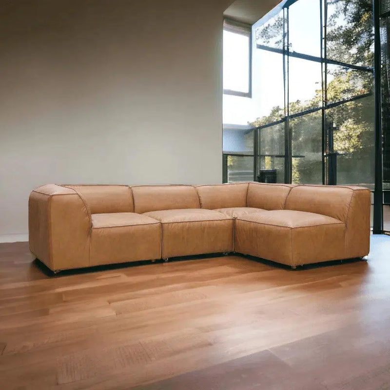 Form Tan Modular Leather Sectional Couch 4PC Convertible Modular Sofas LOOMLAN By Moe's Home