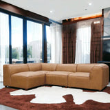 Form Tan Modular Leather Sectional Couch 4PC Convertible Modular Sofas LOOMLAN By Moe's Home