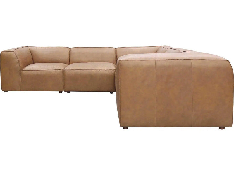 Form Tan Modular Leather Sectional Couch 5PC Convertible Leather Sectional Modular Sofas LOOMLAN By Moe's Home