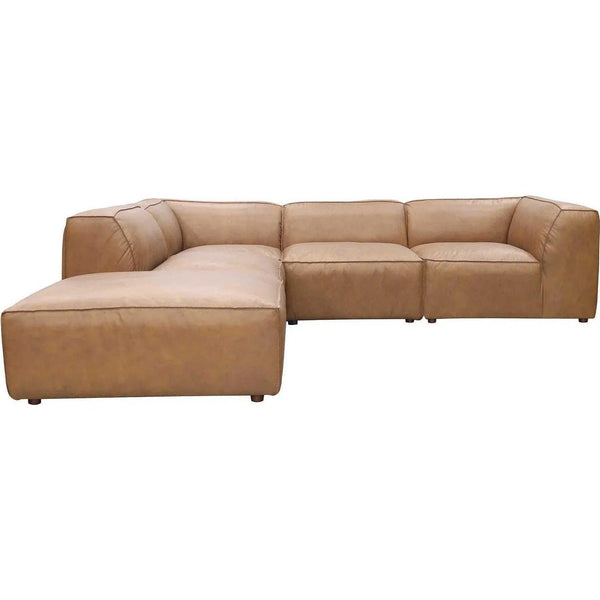 Form Tan Modular Leather Sectional With Ottoman 5PC Convertible Modular Sofas LOOMLAN By Moe's Home