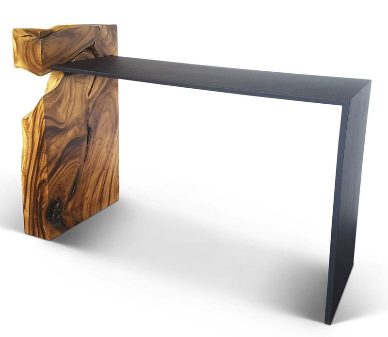 Fortis Natural Solid Chamcha Wood Rectangular Console Table Console Tables LOOMLAN By Urbia