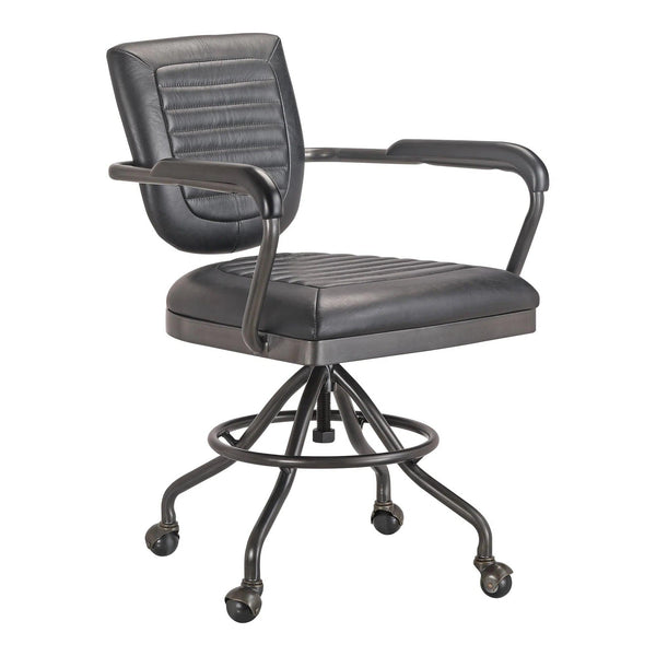 Foster Swivel Desk Chair Top Grain Black Leather Office Chairs LOOMLAN By Moe's Home