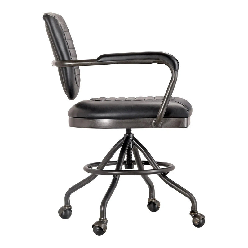 Foster Swivel Desk Chair Top Grain Black Leather Office Chairs LOOMLAN By Moe's Home