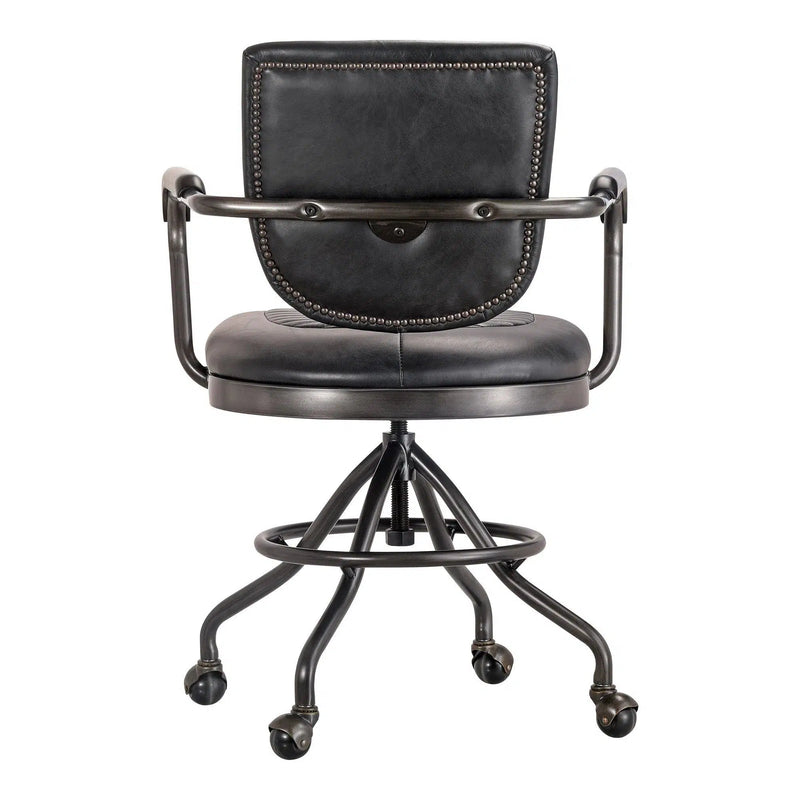 Foster Swivel Desk Chair Top Grain Black Leather Office Chairs LOOMLAN By Moe's Home