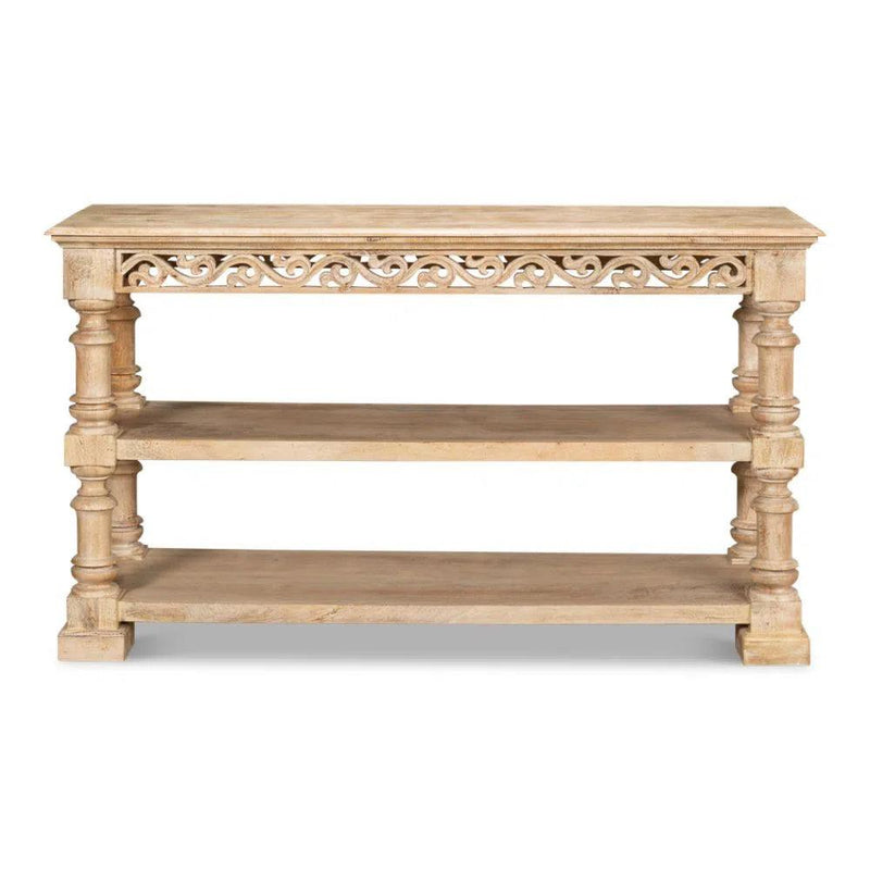 Fowler Carved Console With Shelf Solid Wood Console Tables LOOMLAN By Sarreid