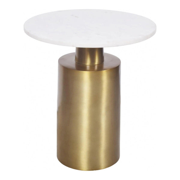 France Aluminum and White Marble Round Accent Table Side Tables LOOMLAN By Moe's Home