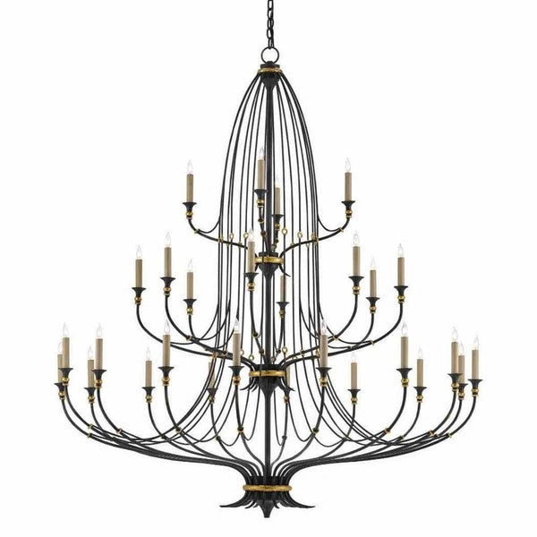 French Black Gold Leaf Folgate Grande Chandelier Chandeliers LOOMLAN By Currey & Co