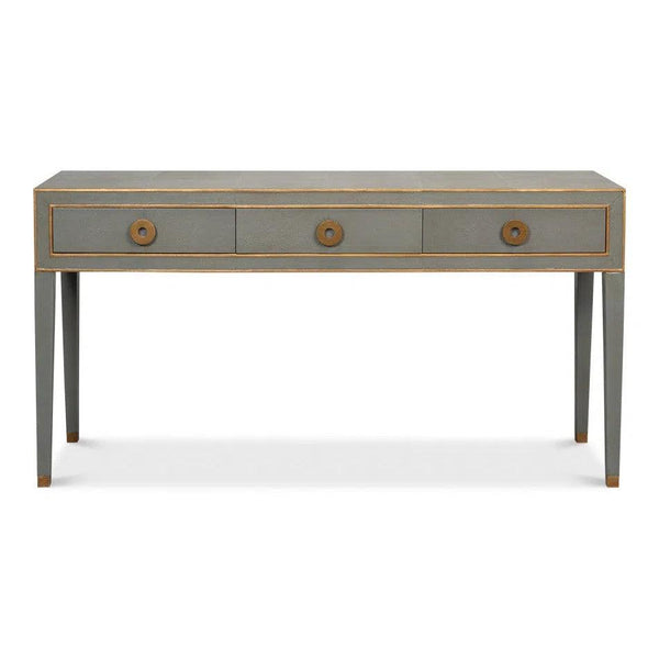 Gabriella Console Table With Drawers Grey Shagreen Leather Console Tables LOOMLAN By Sarreid