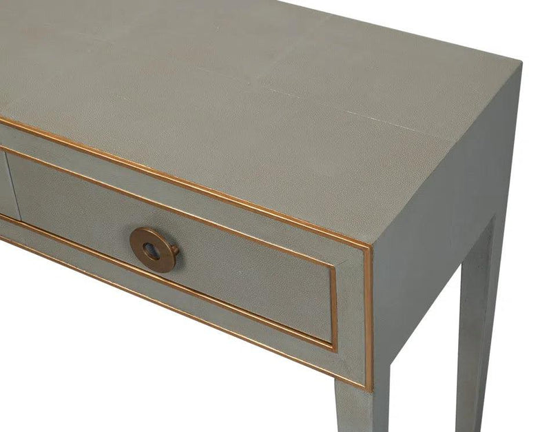 Gabriella Console Table With Drawers Grey Shagreen Leather Console Tables LOOMLAN By Sarreid