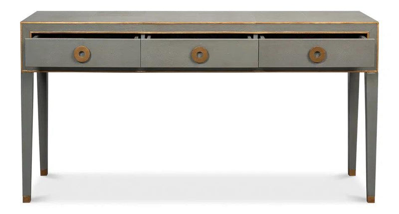 Gabriella Console Table With Drawers Grey Shagreen Leather Console Tables LOOMLAN By Sarreid