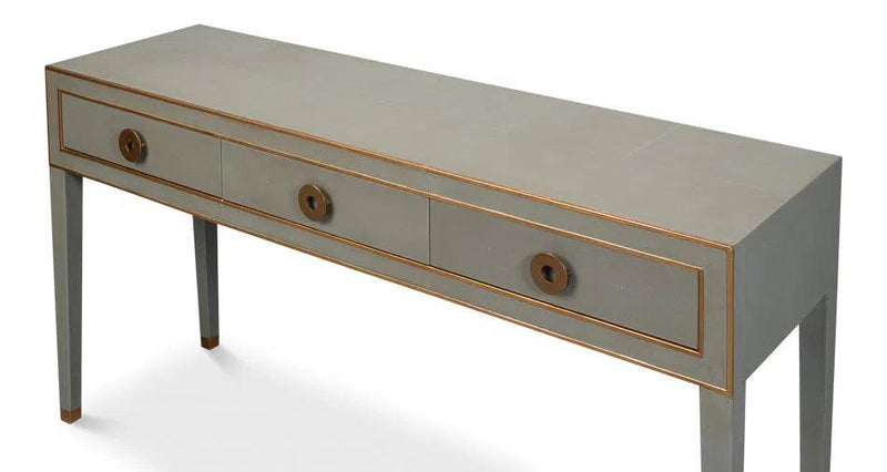 Gabriella Console Table With Drawers Grey Shagreen Leather Console Tables LOOMLAN By Sarreid