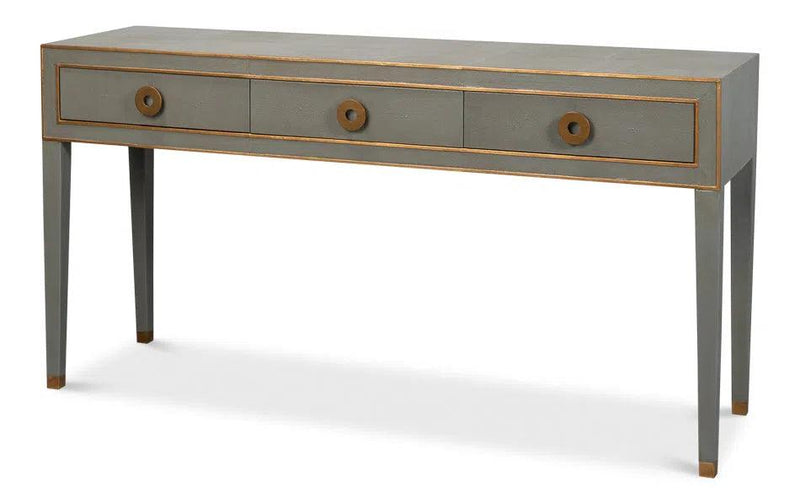 Gabriella Console Table With Drawers Grey Shagreen Leather Console Tables LOOMLAN By Sarreid