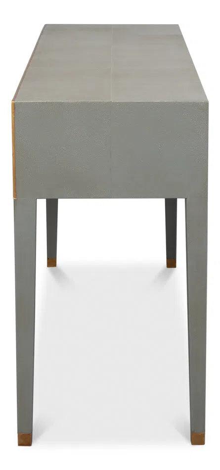 Gabriella Console Table With Drawers Grey Shagreen Leather Console Tables LOOMLAN By Sarreid