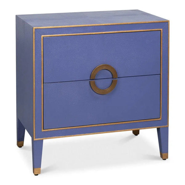 Gabriella Mdf and Embossed Shagreen Leather Blue Night Stand Nightstands LOOMLAN By Sarreid