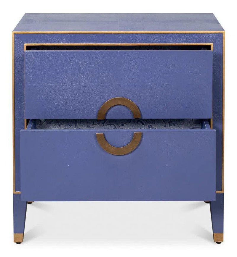 Gabriella Mdf and Embossed Shagreen Leather Blue Night Stand Nightstands LOOMLAN By Sarreid