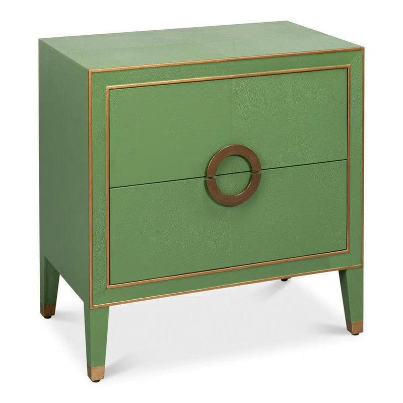 Gabriella Mdf and Embossed Shagreen Leather Green Night Stand Nightstands LOOMLAN By Sarreid