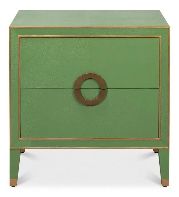 Gabriella Mdf and Embossed Shagreen Leather Green Night Stand Nightstands LOOMLAN By Sarreid