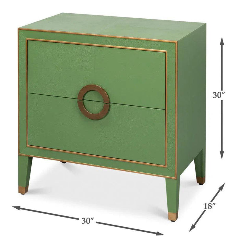 Gabriella Mdf and Embossed Shagreen Leather Green Night Stand Nightstands LOOMLAN By Sarreid