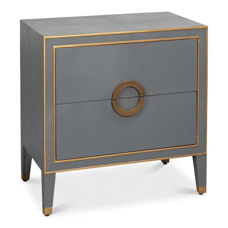 Gabriella Mdf and Embossed Shagreen Leather Grey Night Stand Nightstands LOOMLAN By Sarreid