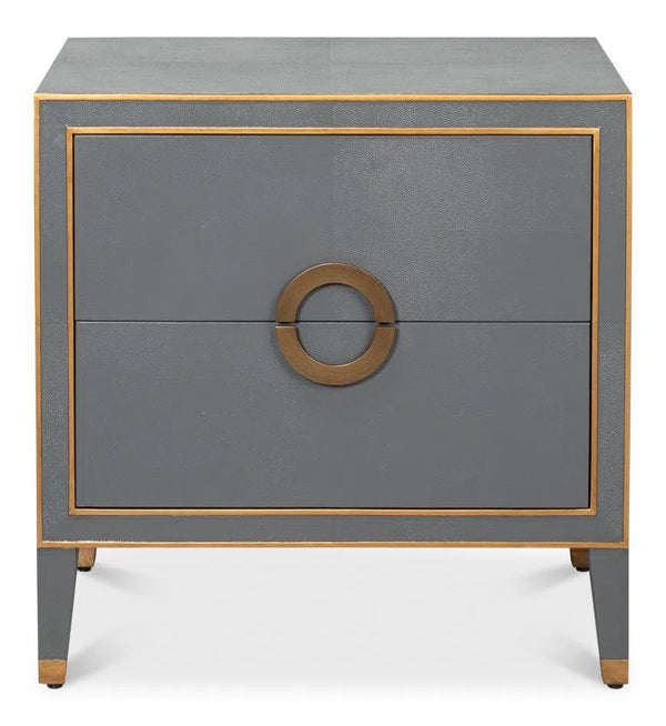 Gabriella Mdf and Embossed Shagreen Leather Grey Night Stand Nightstands LOOMLAN By Sarreid