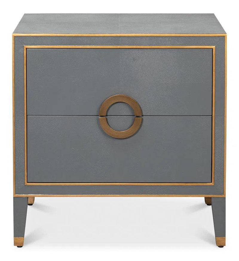 Gabriella Mdf and Embossed Shagreen Leather Grey Night Stand Nightstands LOOMLAN By Sarreid