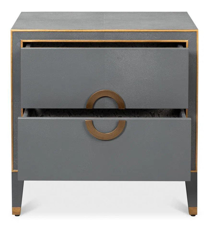 Gabriella Mdf and Embossed Shagreen Leather Grey Night Stand Nightstands LOOMLAN By Sarreid