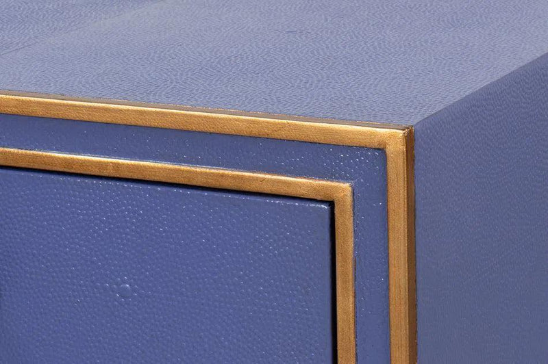 Gabriella Shagreen Leather and Wood Blue Rectangular Desk/Table Side Tables LOOMLAN By Sarreid