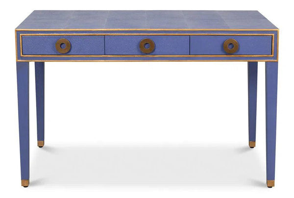 Gabriella Shagreen Leather and Wood Blue Rectangular Desk/Table Side Tables LOOMLAN By Sarreid