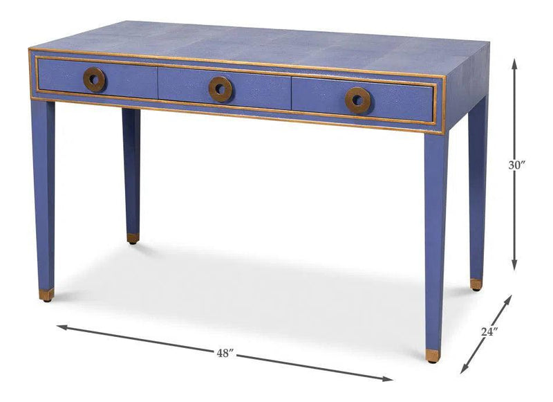 Gabriella Shagreen Leather and Wood Blue Rectangular Desk/Table Side Tables LOOMLAN By Sarreid