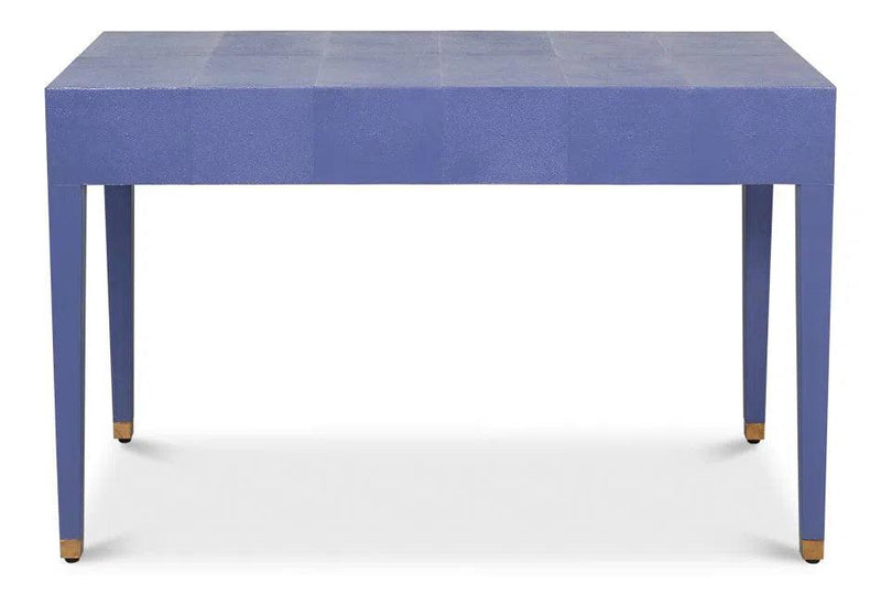 Gabriella Shagreen Leather and Wood Blue Rectangular Desk/Table Side Tables LOOMLAN By Sarreid