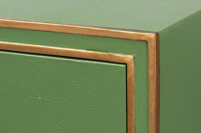 Gabriella Shagreen Leather and Wood Green Rectangular Desk/Table Side Tables LOOMLAN By Sarreid