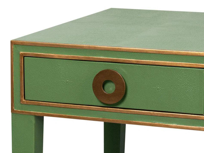 Gabriella Shagreen Leather and Wood Green Rectangular Desk/Table Side Tables LOOMLAN By Sarreid