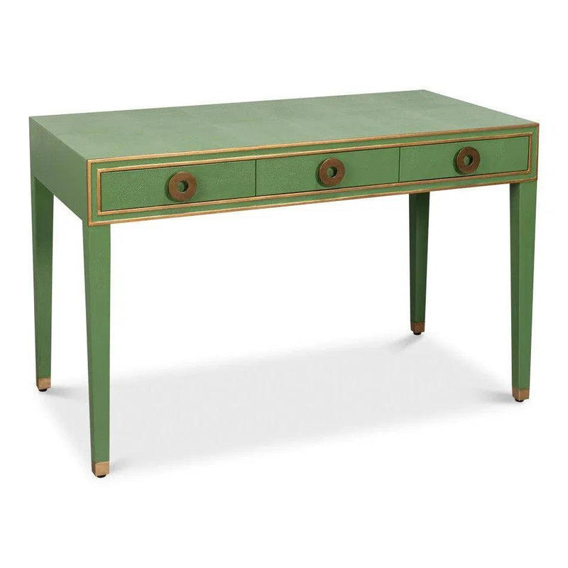 Gabriella Shagreen Leather and Wood Green Rectangular Desk/Table Side Tables LOOMLAN By Sarreid