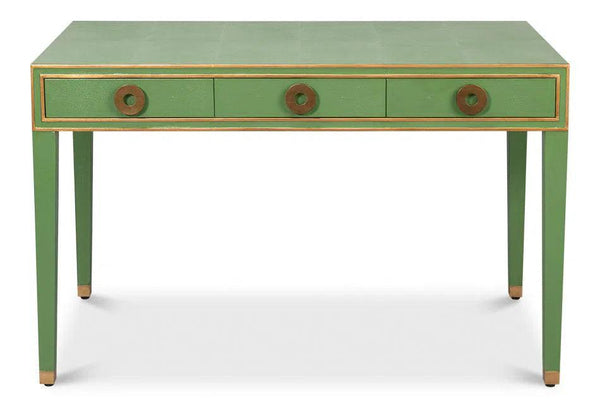 Gabriella Shagreen Leather and Wood Green Rectangular Desk/Table Side Tables LOOMLAN By Sarreid