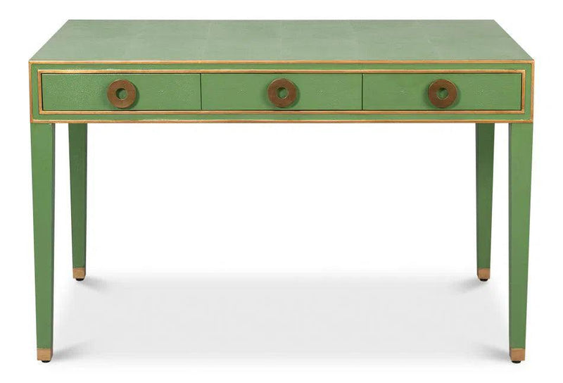 Gabriella Shagreen Leather and Wood Green Rectangular Desk/Table Side Tables LOOMLAN By Sarreid