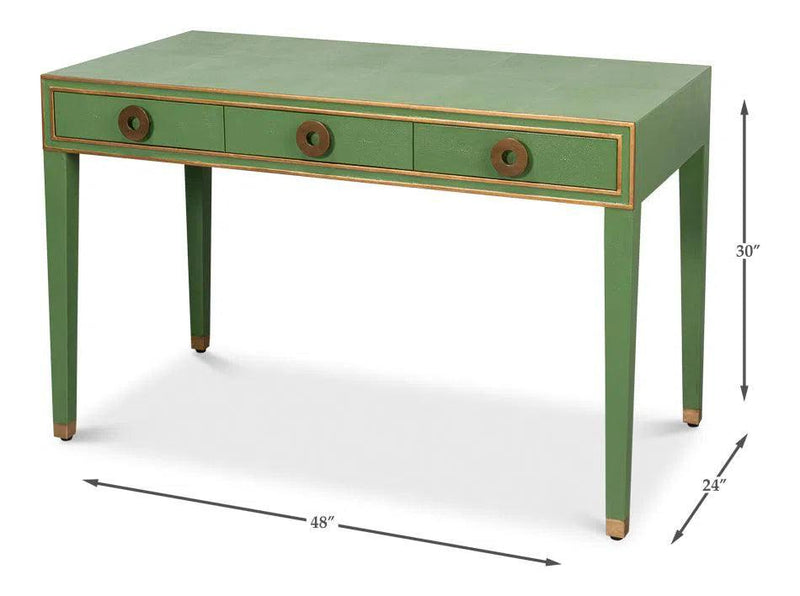 Gabriella Shagreen Leather and Wood Green Rectangular Desk/Table Side Tables LOOMLAN By Sarreid