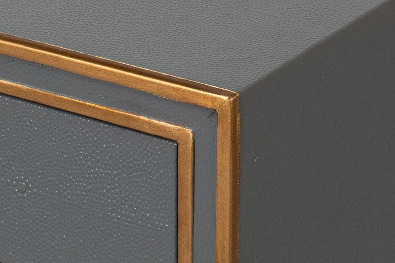 Gabriella Shagreen Leather and Wood Grey Rectangular Desk/Table Side Tables LOOMLAN By Sarreid