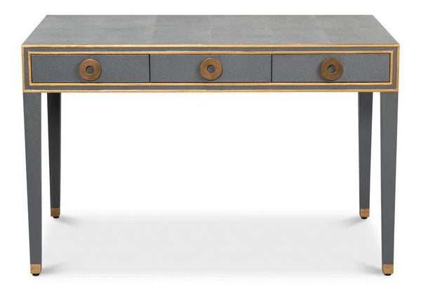 Gabriella Shagreen Leather and Wood Grey Rectangular Desk/Table Side Tables LOOMLAN By Sarreid