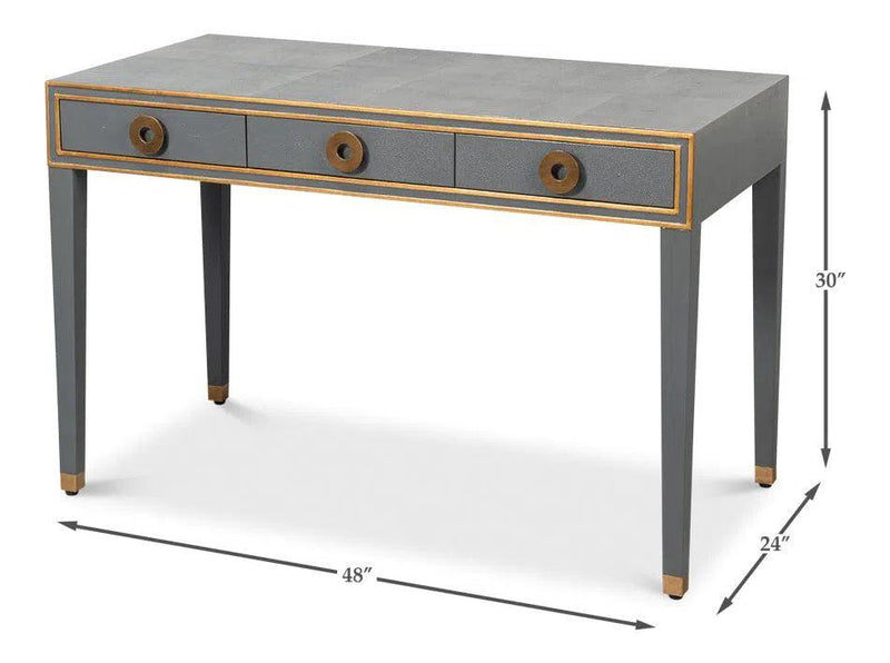 Gabriella Shagreen Leather and Wood Grey Rectangular Desk/Table Side Tables LOOMLAN By Sarreid