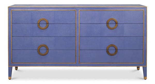 Gabriella Wood and Embossed Shagreen Leather Blue Chest Of Drawers Chests LOOMLAN By Sarreid