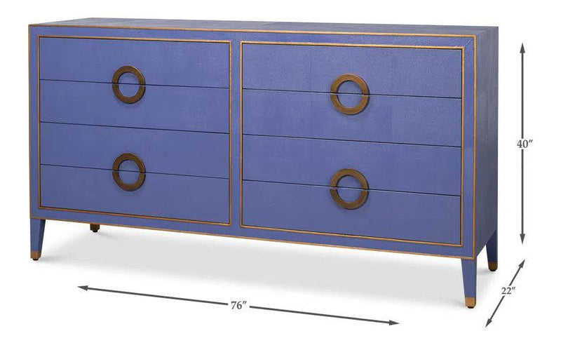 Gabriella Wood and Embossed Shagreen Leather Blue Chest Of Drawers Chests LOOMLAN By Sarreid