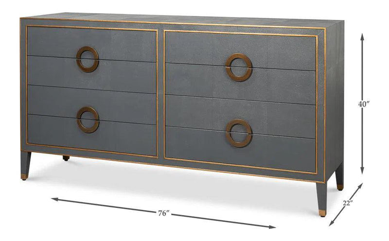 Gabriella Wood and Embossed Shagreen Leather Grey Chest Of Drawers Chests LOOMLAN By Sarreid